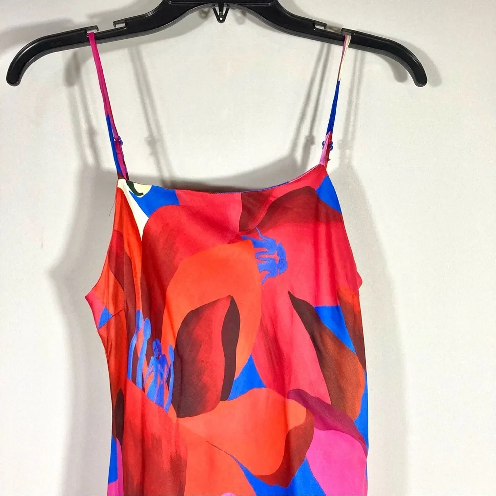 *SOLD* Farm Rio Watercolor Floral Slip Satin Maxi Dress Floral Blue Small NEW - Picture 9 of 15